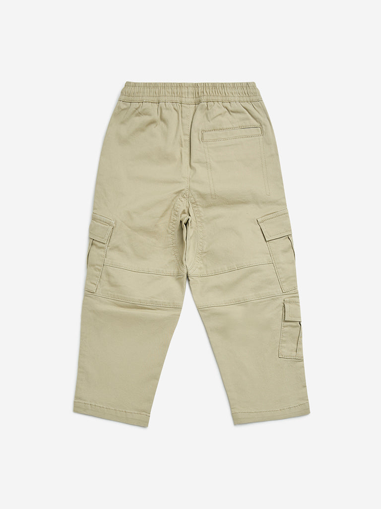 HOP Kids Beige Cargo-Style Mid-Rise Cotton-Blend Pants - Image 3