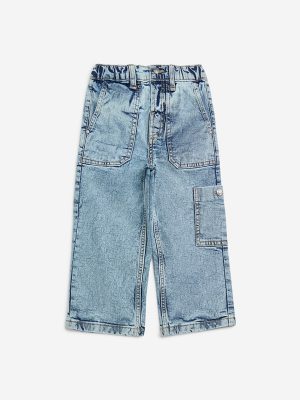 HOP Kids Light Blue Faded Straight-Fit Mid-Rise Jeans