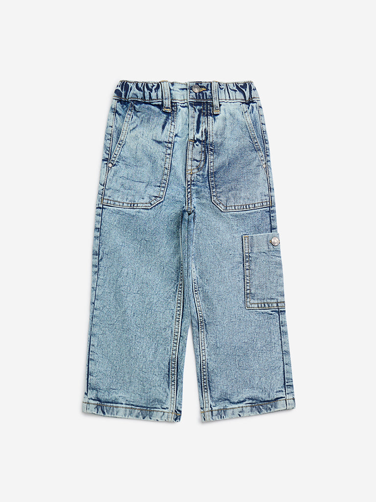 HOP Kids Light Blue Faded Straight-Fit Mid-Rise Jeans