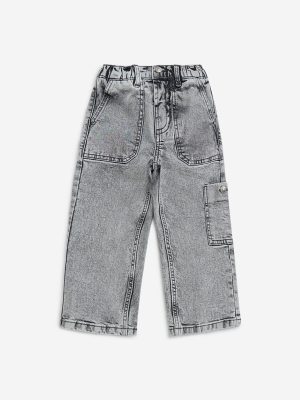 HOP Kids Charcoal Faded Straight-Fit Mid-Rise Jeans