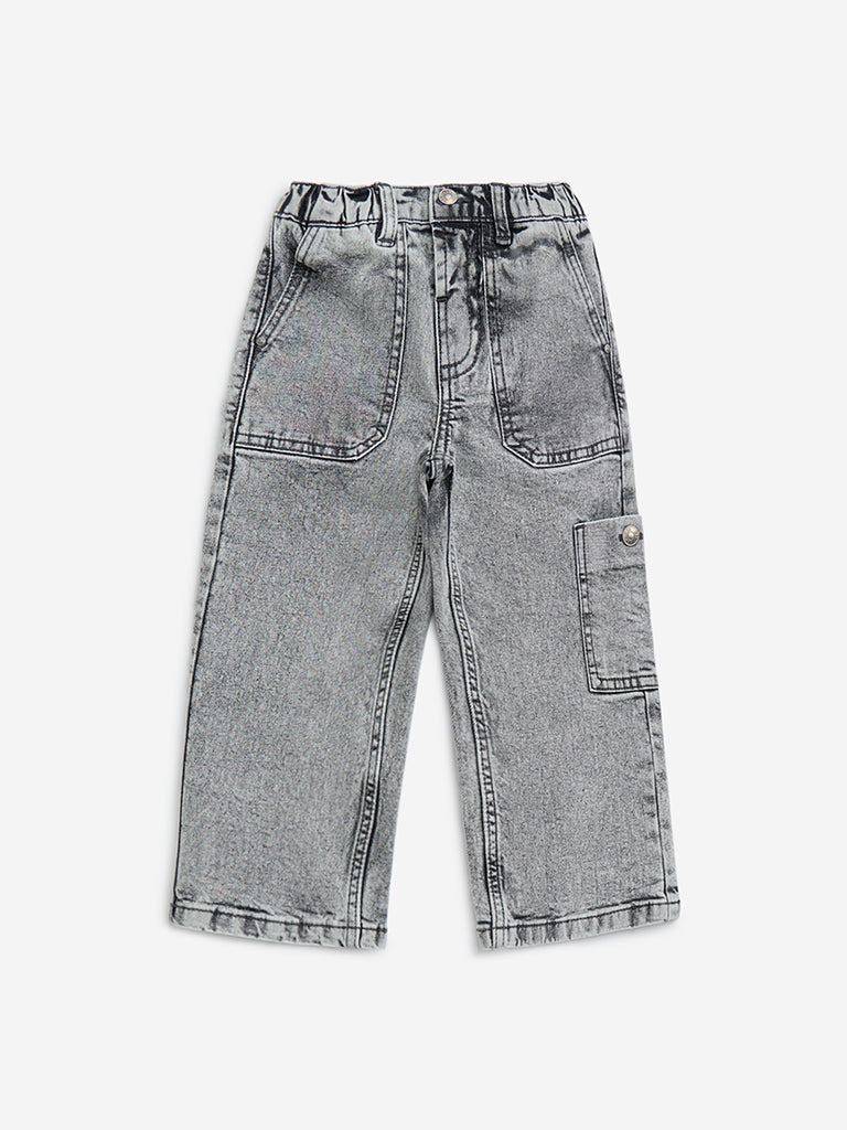 HOP Kids Charcoal Faded Straight-Fit Mid-Rise Jeans
