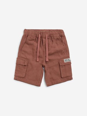 HOP Kids Brown Mid-Rise Cotton Shorts