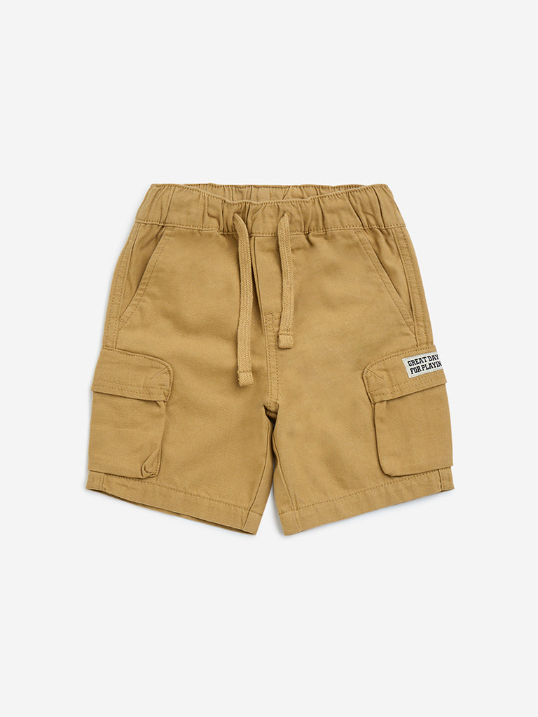 HOP Kids Mustard Mid-Rise Cotton Shorts