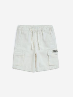 HOP Kids White Cargo-Style Mid-Rise Cotton Shorts