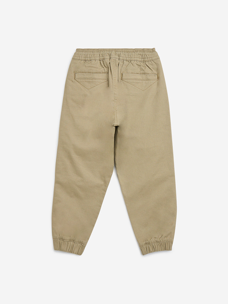 HOP Kids Beige Mid-Rise Cotton-Blend Joggers - Image 3