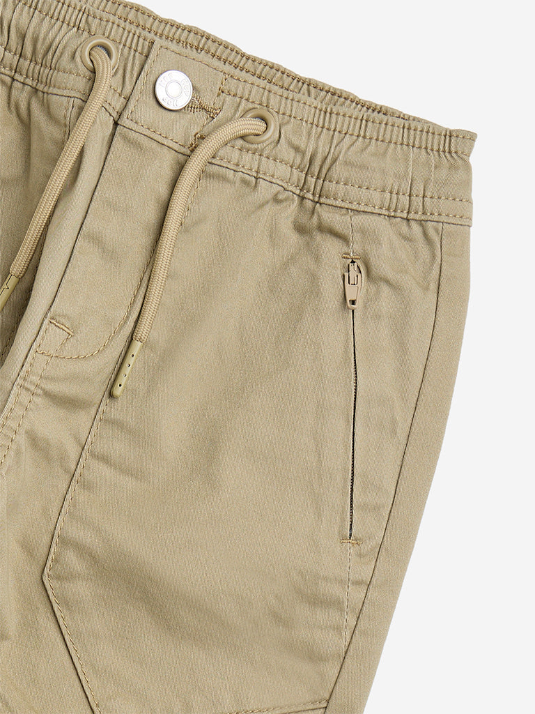 HOP Kids Beige Mid-Rise Cotton-Blend Joggers - Image 4