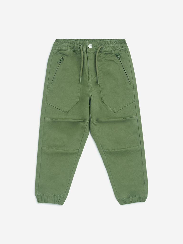 HOP Kids Olive Mid-Rise Cotton Joggers