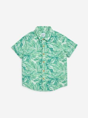 HOP Kids Green Leaf Design Cotton Shirt