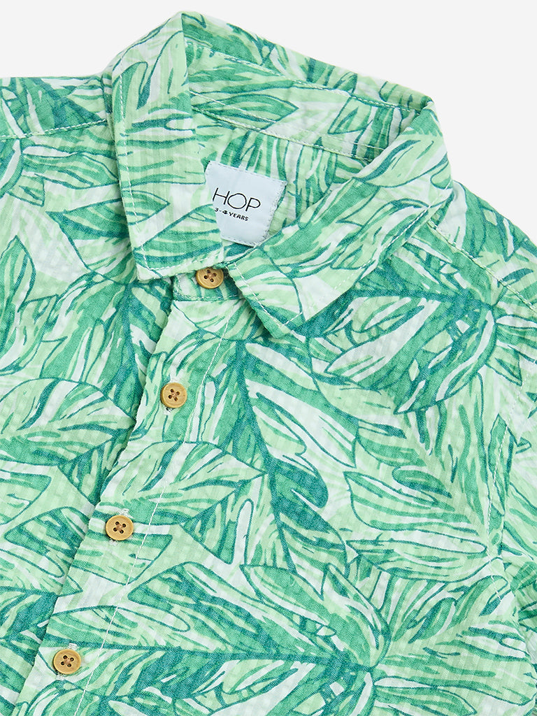 HOP Kids Green Leaf Design Cotton Shirt - Image 3