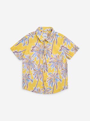 HOP Kids Yellow Tropical Design Cotton Shirt