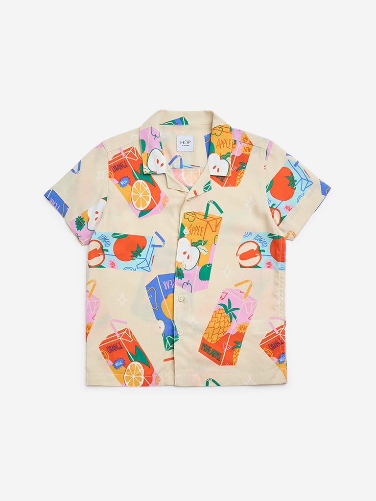HOP Kids Beige Printed Shirt