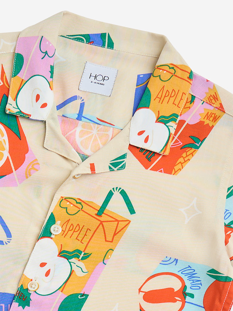 HOP Kids Beige Printed Shirt - Image 3