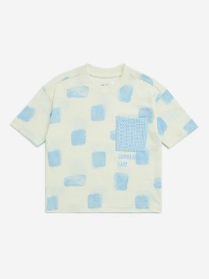 HOP Kids Blue Abstract Printed Cotton T-Shirt
