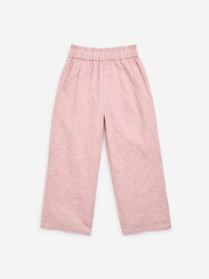 HOP Kids Dusty Pink Embroidered High-Rise Cotton Pants