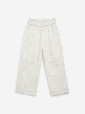 HOP Kids Off-White Embroidered High-Rise Cotton Pants