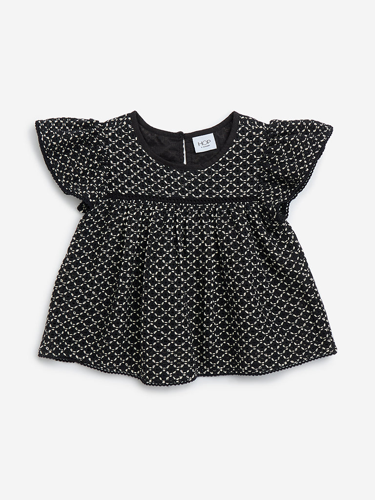 HOP Kids Black Crochet-Detailed Cotton-Blend Top