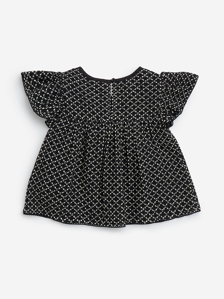 HOP Kids Black Crochet-Detailed Cotton-Blend Top - Image 2
