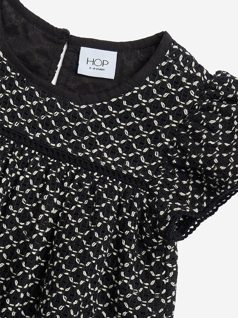 HOP Kids Black Crochet-Detailed Cotton-Blend Top - Image 3