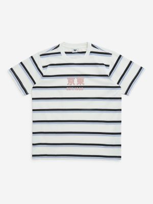 Y&F Kids White Stripe Printed Cotton-Blend T-Shirt