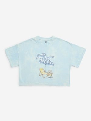 Y&F Kids Light Blue Beach Printed Cotton T-Shirt