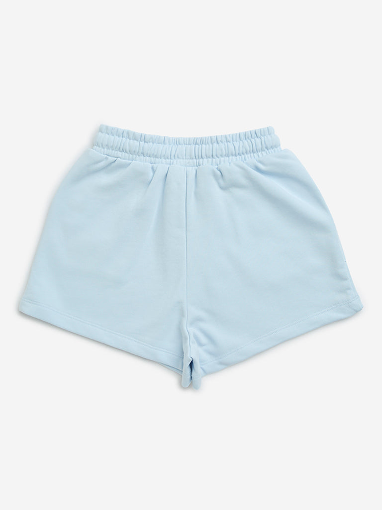 Y&F Kids Light Blue High-Rise Cotton Shorts - Image 3