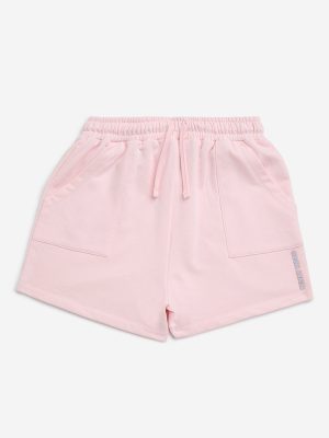 Y&F Kids Pink Text Design High-Rise Cotton-Blend Shorts