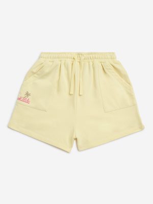Y&F Kids Yellow Text Design High-Rise Cotton-Blend Shorts