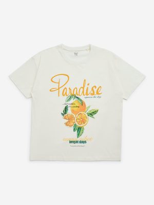 Y&F Kids Off-White Fruit Printed Cotton T-Shirt