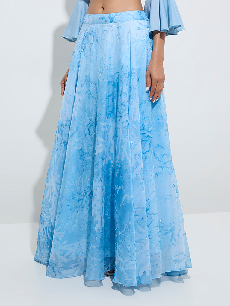 Vark Blue Printed Brasso Skirt - Image 2