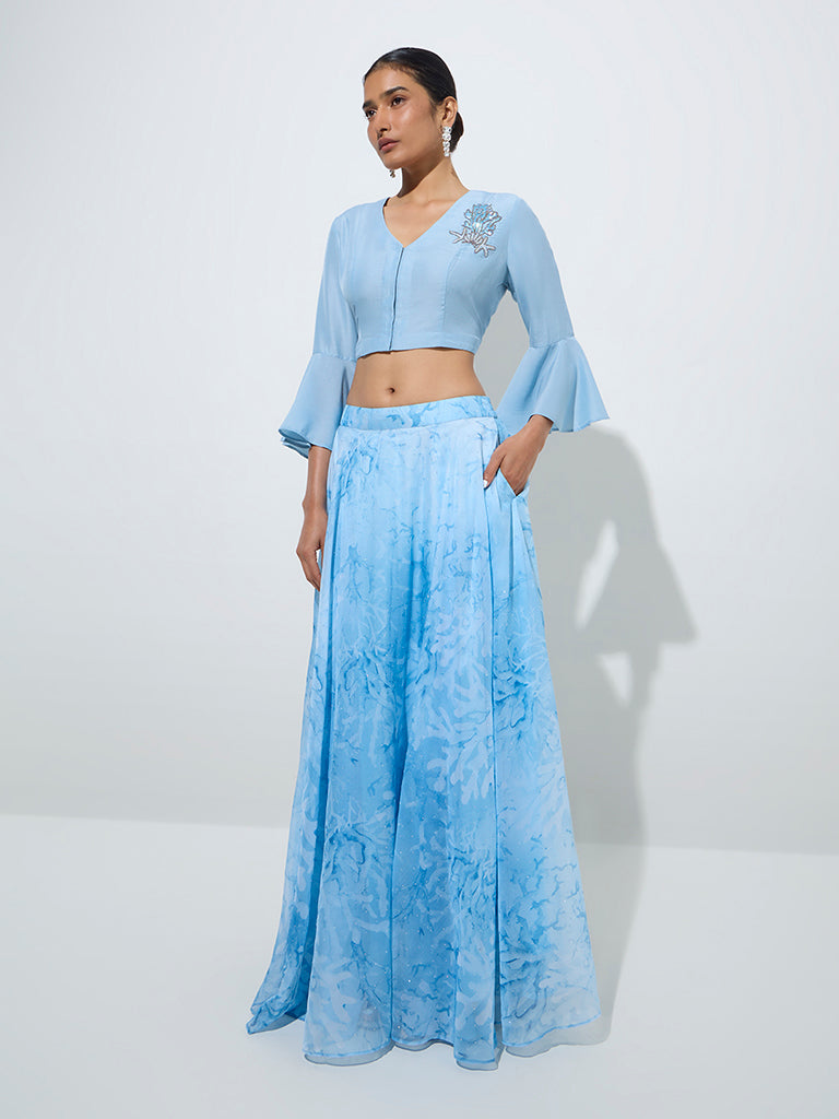 Vark Blue Printed Brasso Skirt