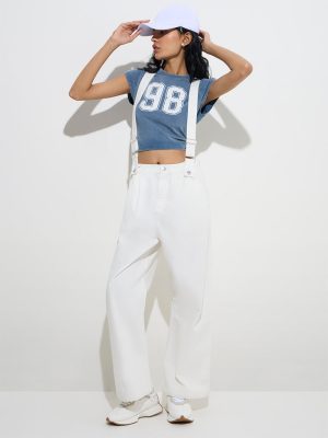 Nuon Off-White High-Rise Cotton Trousers with Suspenders