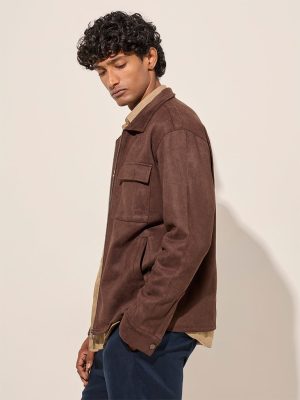 Ascot Brown Faux-Suede Relaxed-Fit Cotton-Blend Jacket