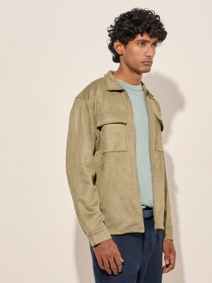 Ascot Olive Faux-Suede Relaxed-Fit Cotton-Blend Jacket
