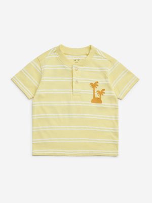 HOP Kids Yellow Striped Cotton T-Shirt