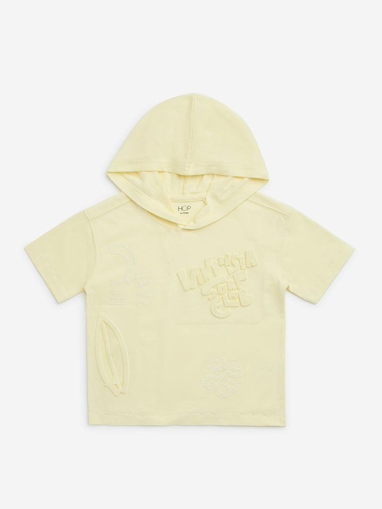 HOP Kids Yellow Text Embossed Cotton Hoodie