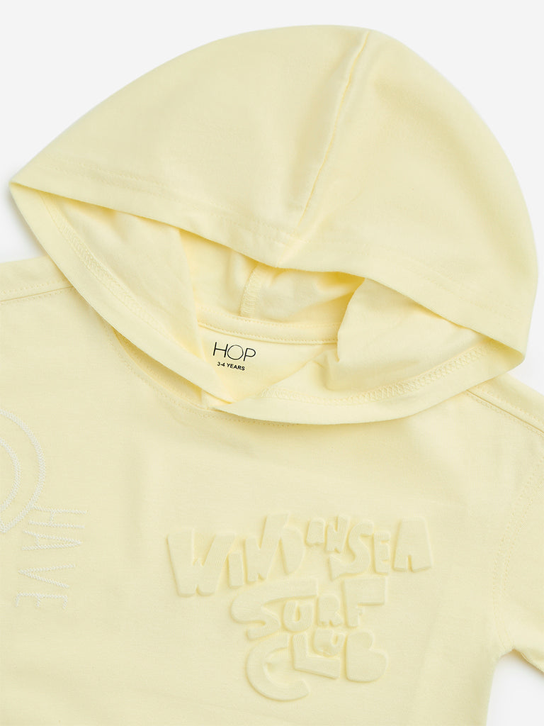 HOP Kids Yellow Text Embossed Cotton Hoodie - Image 3