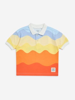 HOP Kids Multicolour Wave Printed Cotton Polo T-Shirt