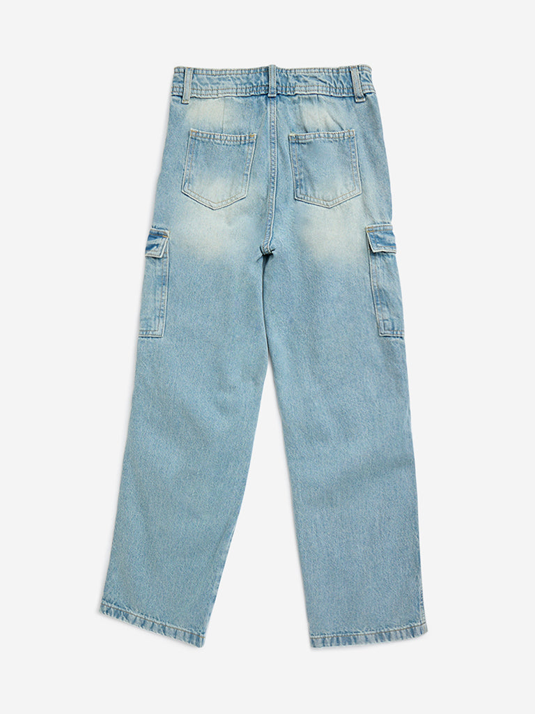 Y&F Kids Light Blue Cargo-Style Straight-Fit Mid-Rise Jeans - Image 2