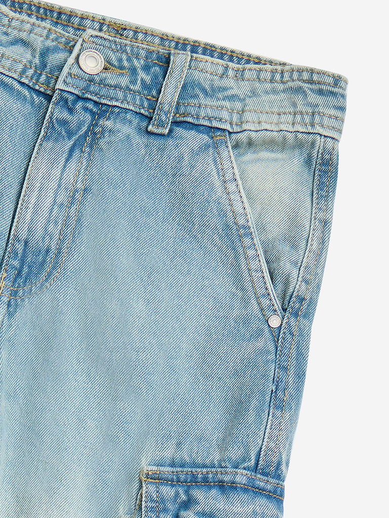 Y&F Kids Light Blue Cargo-Style Straight-Fit Mid-Rise Jeans - Image 3