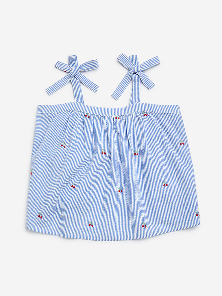 Y&F Kids Blue Stripe Printed Cotton Top