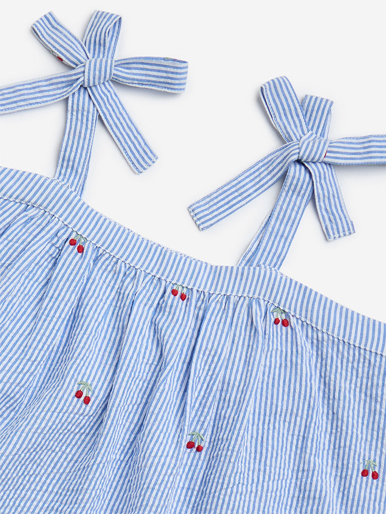 Y&F Kids Blue Stripe Printed Cotton Top - Image 3