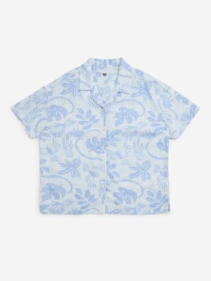 Y&F Kids Blue Botanical Printed Blend Shirt