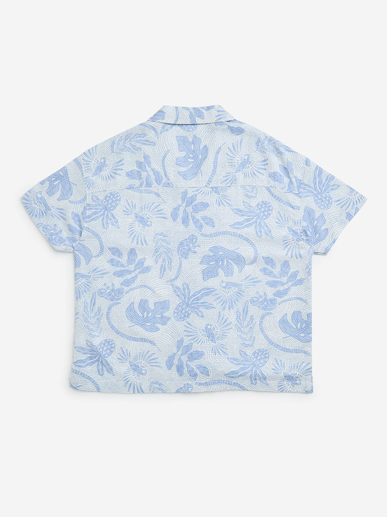 Y&F Kids Blue Botanical Printed Blend Shirt - Image 2