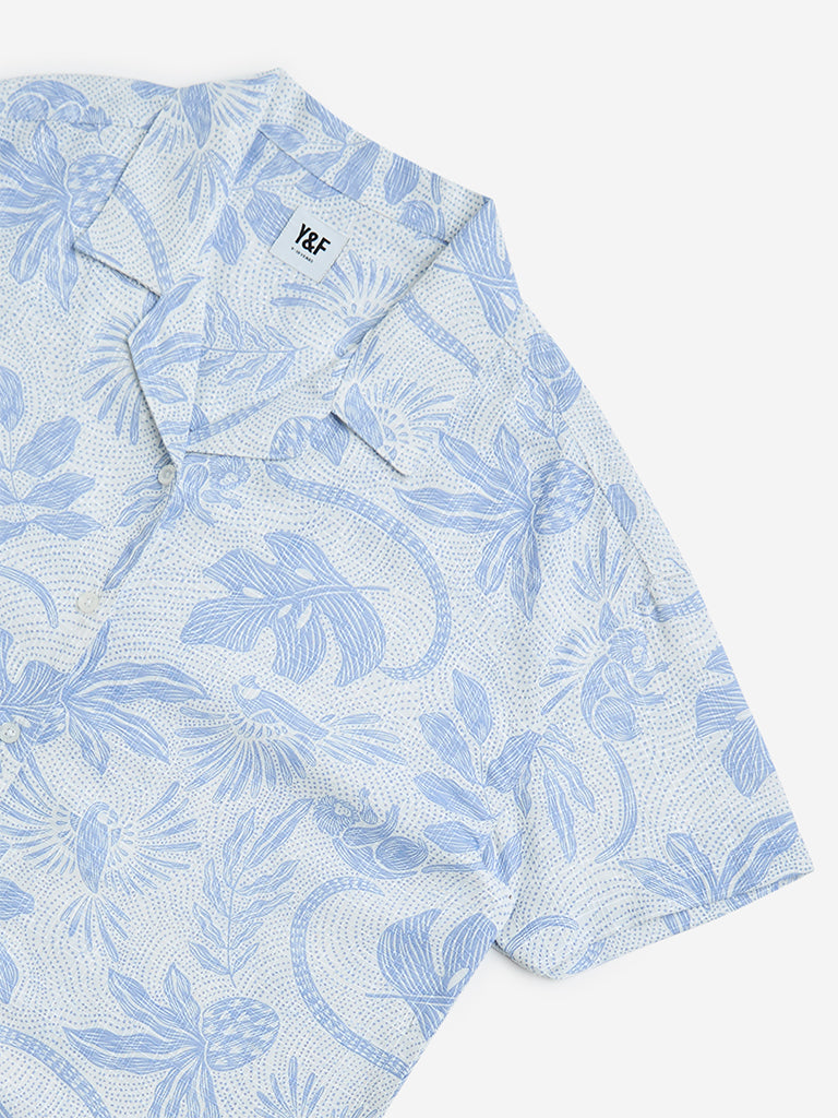 Y&F Kids Blue Botanical Printed Blend Shirt - Image 3