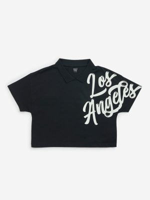 Y&F Kids Black Text Printed Cotton T-Shirt