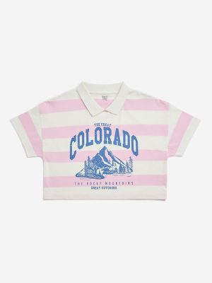 Y&F Kids Pink Cityscape Design Cotton T-Shirt