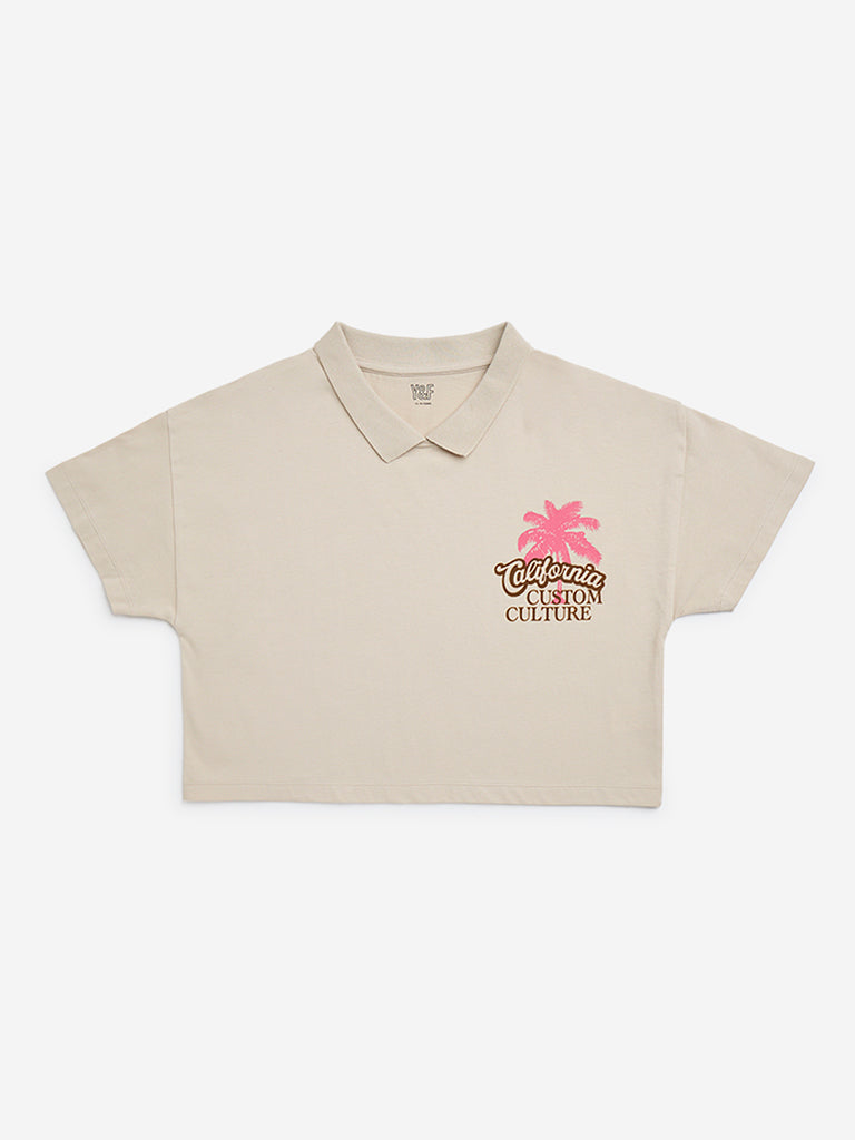 Y&F Kids Beige Cityscape Design Cotton T-Shirt