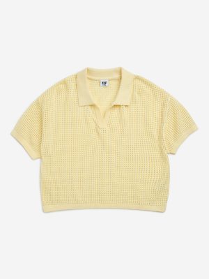 Y&F Kids Yellow Crochet Design Cotton T-Shirt