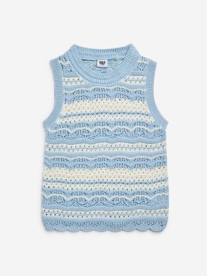 Y&F Kids Light Blue Knit-Textured Cotton-Blend Top