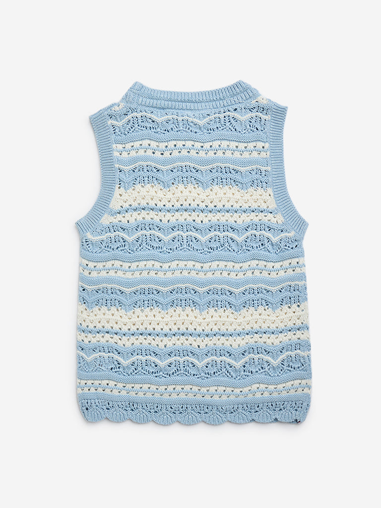 Y&F Kids Light Blue Knit-Textured Cotton-Blend Top - Image 2
